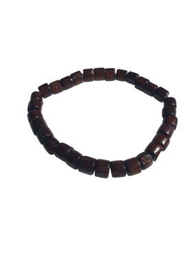 Brown Wood Beaded Stretch Bracelet Earthy Rustic Handmade Jewelry Unisex Accesso